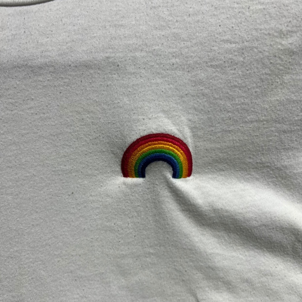 Aviator Nation T Shirt Womens Large White Rainbow Embroidered Raw Hem California - Picture 4 of 10